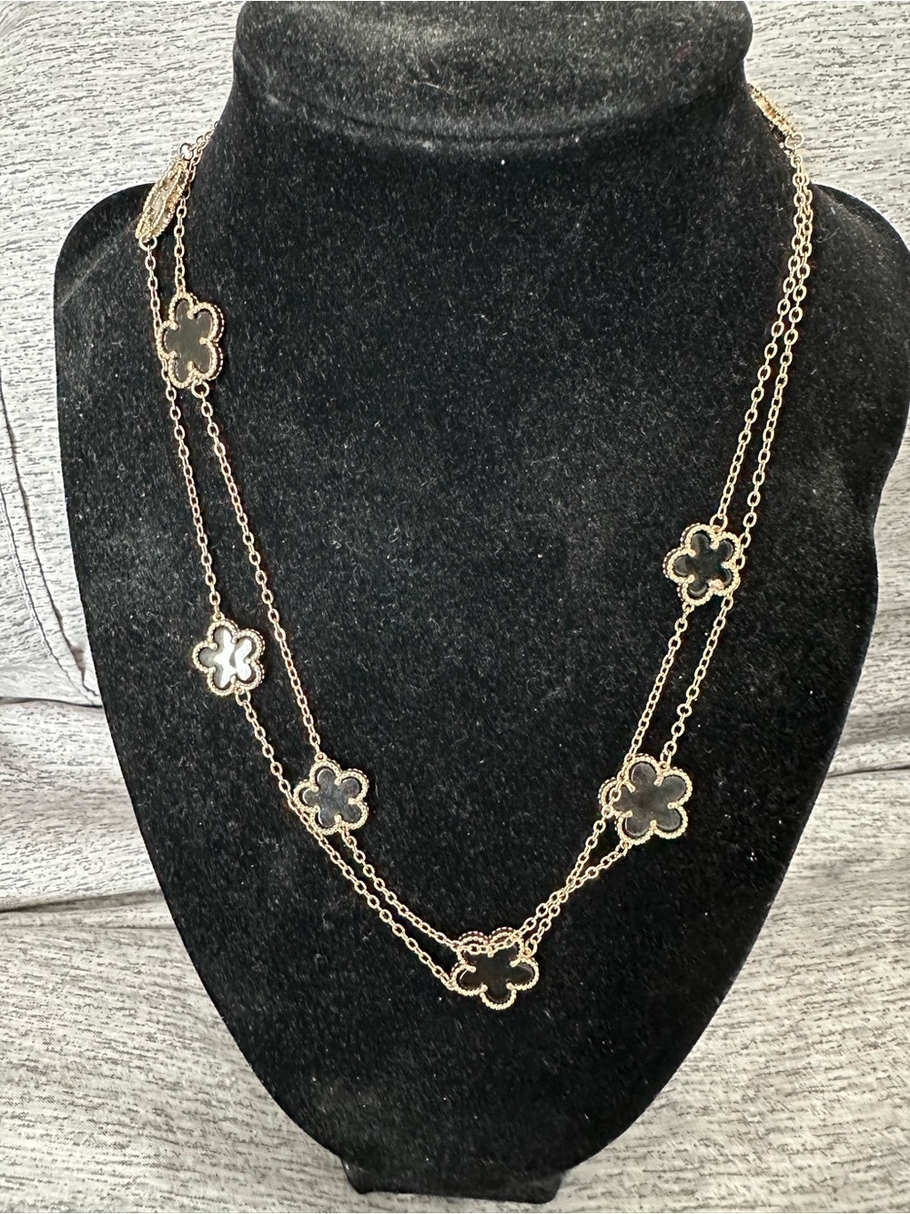Gold-Tone Black clover Pendant Layered Necklace